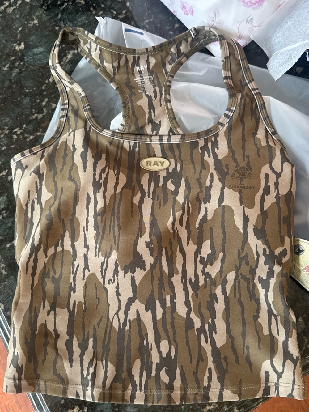 Ray the brand x Mossy Oak Brown Camo Racerback Tank Top